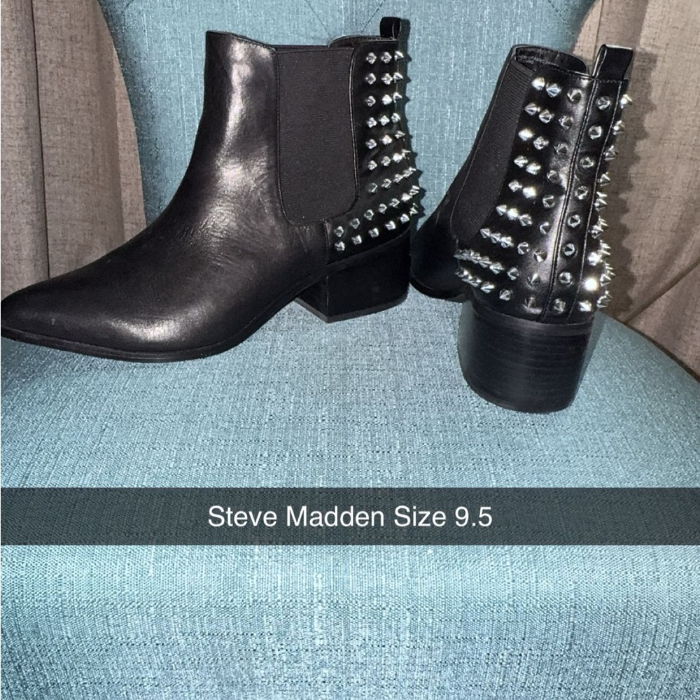Steve Madden Black Ankle Boots with Silver Studs